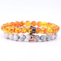ArgentCraft Howlite Stone & Red/Yellow Amber Stone Couples Bracelet & Crown Photo