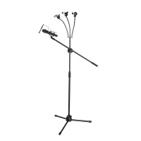 Microphone Floor Stand Tripod with Boom Arm And 3 Smartphone Holders Photo