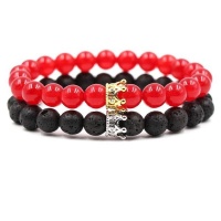 Argent Craft Natural Lava Stone & Red Coral Couples Bracelet with Crowns Photo