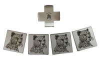 Zawadi Set Of 4 Stainless Steel Cheetah Design Coasters With Holder Photo