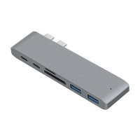Digital Tech USB C Hub - 6-in-1 - Multi-function Adapter - Silver Photo
