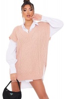 I Saw it First - Ladies Pink Cable Detail V-Neck Knitted Vest Photo