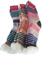 3 Pairs Assorted Color Designs & Patterns Non Slip Winter Socks 100% Wool Photo