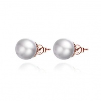 Cosmic 925 Sterling Silver Rose Gold Plated Stud Earrings - Faux Pearls Photo