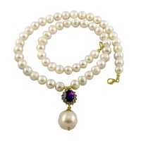 doubleW Jewels Natural Pearl Amethyst Blue Topaz Necklace Photo