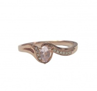 Genuine Morganite Pear Cut Ring with 10 Diamonds - 9 Karat Rose Gold Photo