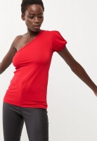 Women's Dailyfriday Asymmetrical Ruffle Sleeve Tee - Red Photo