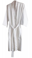 Egyptian Cotton Bath Robe - White with Taupe Satin Stitch Photo