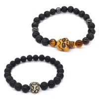 Androgyny 2-Pack Buddha Bracelets With Volcanic Lava And Natural Beads Photo