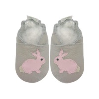 Pitta-Patta Soft genuine RSA Leather Baby Shoes Light Grey with Pink Bunny Photo