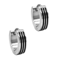 Xcalibur Stainless Steel Black Stripe Huggie Hoop Earrings-XE1 Photo
