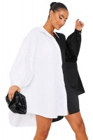 I Saw it First - Ladies Black & White Oversized Spliced Shirt Dress Photo