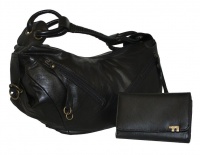 Fino Soft Faux Leather Ladies Fashion Bag with Purse - Black Photo