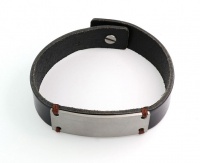 Broad Leather bracelet with Stainless Steel ID Plate Photo