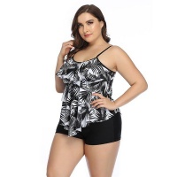 Iconix Women's Plus Size Black and White Tropic Boyleg Swimsuit Photo