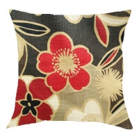 Pillow/Scatter Cushion With Large Floral Print In Shades Of Red/Beige/Black Photo