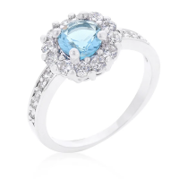 Silver Designer Birthstone Engagement Ring in Blue with Cubic Zirconia .88ct Photo