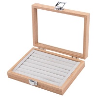 Portable 7 Slots Wood Jewelry Rings Earring Display Storage Box with Cover Photo