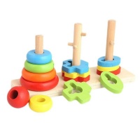 Rainbow Three Column Stacking Sorting Tower Wooden Toy Photo