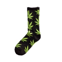 Socks - Black Socks with Green Cannabis Leaves Photo