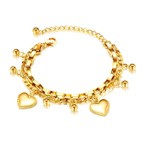 Gold Ladies Heart and Ball Charm Bracelet Photo