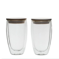 Microgarden Double Walled Glasses 450 ml With Bamboo Lid Set of 2 Photo