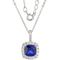 Kays Family Jewellers Sapphire Cushion Cut Halo Pendant in 925 Sterling Silver Photo