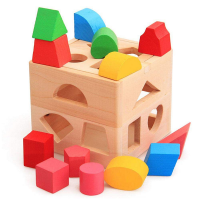 Wooden Cube Educational Toy Box with 13 Colorful Shapes Photo
