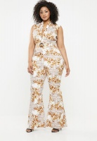 Women's Missguided Curve Zimmerman Plunge Jumpsuit - White/Gold Photo
