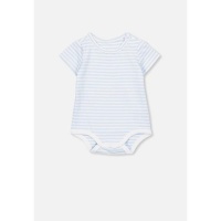 Cotton On Short Sleeve Bubbysuit - Stripe White Water Blue White Photo