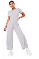 I Saw it First - Ladies Grey Marl Ribbed T-Shirt Jumpsuit Photo