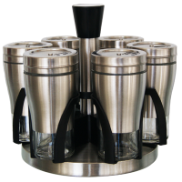 7 Piece Broad Glass Spice Jars in Stainless Steel Jacket & Rotating Spice Rack Photo