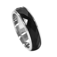 Androgyny Black Faceted Inlay Spinner Ring in Stainless Steel-AR7 Photo