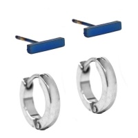 Androgyny 2-pack stainless steel blue stud & huggie hoop earring Photo