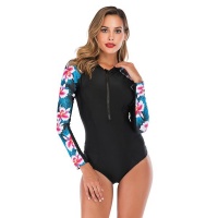 Iconix Black Tropical Long-Sleeve Zip Swimwear Photo