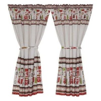 CQ LINEN - 2 Pack Polycotton Coffee Pot Red Cafe Curtain - 110 x 120cm Photo