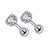 SilverCity Earrings Stainless Steel Four Claws Zircon Stud Earrings - By Photo