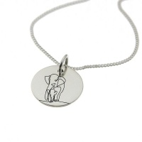 Elephant and Baby Engraved Sterling Silver Necklace with Chain Photo