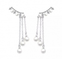 Sephire Silver Plated Hanging Pearl Earrings Photo