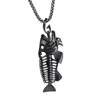 Men's Black Fish Skeleton Necklace - NL-F005-BK Photo
