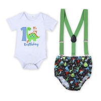 It's My 1st Birthday Green & Blue Dinosaur Outfit - Cake Smash 3 pieces Photo