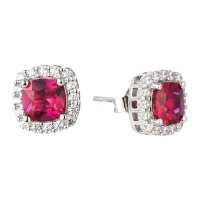Kays Family Jewellers Princess Cut Ruby Halo Studs on 925 Silver Photo