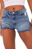 I Saw it First - Ladies Mid Wash Side Split Denim Shorts Photo