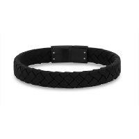 10mm Flat Black Leather Bracelet 7.5" Photo