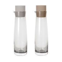blomus Oil & Vinegar Pourers in Handblown Smokey Glass with Beige Stoppers Photo