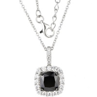 Kays Family Jewellers Black Cushion Cut Halo Pendant in 925 Sterling Silver Photo