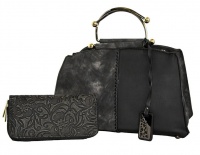 Fino Ladies Faux Leather Fashion Bag with Purse - Black Photo