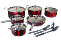 Conic 15 Piece Stainless Steel Capsulated Bottom Cookware Set - Burgundy Photo