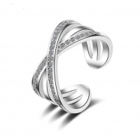 SilverCity Silver Plated Criss Cross Multi Layer Zircon Adjustable Ring Photo