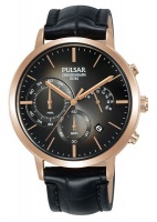 Pulsar Gents Black Leather Chronograph Dark Grey Dial - PT3992X11 Photo